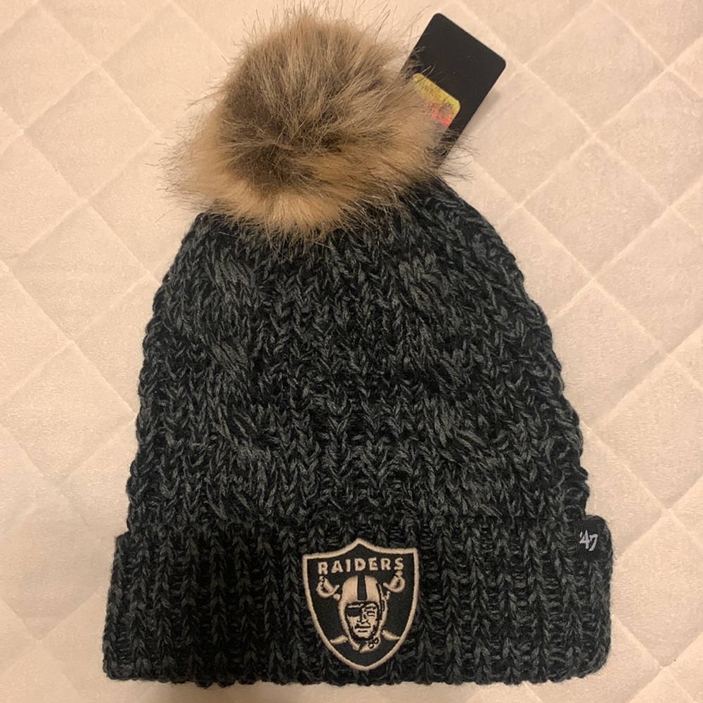 Raiders '47 Women's Meeko
Cuffed Knit Hat with Pom - Black - Picture 3 of 4